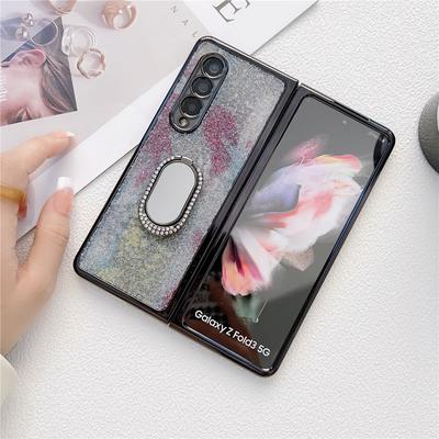 S prstenovým držákem Luxusní třpytivý diamantový kryt pro Samsung Galaxy Z Fold 3 5G Ochrana fotoaparátu Pouzdro na telefon Coque Fundas Ženy