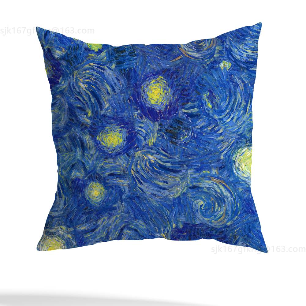 Van Gogh Pillow Case Anti-dustmite Pillowcase Invisible Zipper Silky Short Plush Sofa Cushion Cover