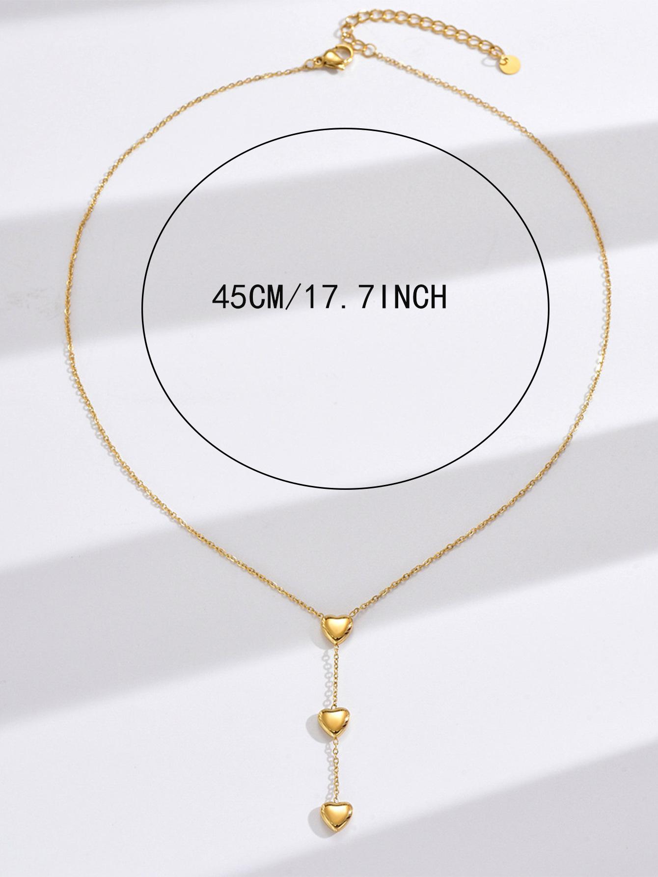 Vintage Long Style Tassel Heart Splice Pendant Necklace Non-Fading Stainless Steel 18K Gold Plated Small Heart Unique Design