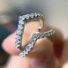 Huitan Stylish V Design Cubic Zirconia Rings Women Bridal Wedding Party Temperament Finger Accessories Versatile Female Jewelry