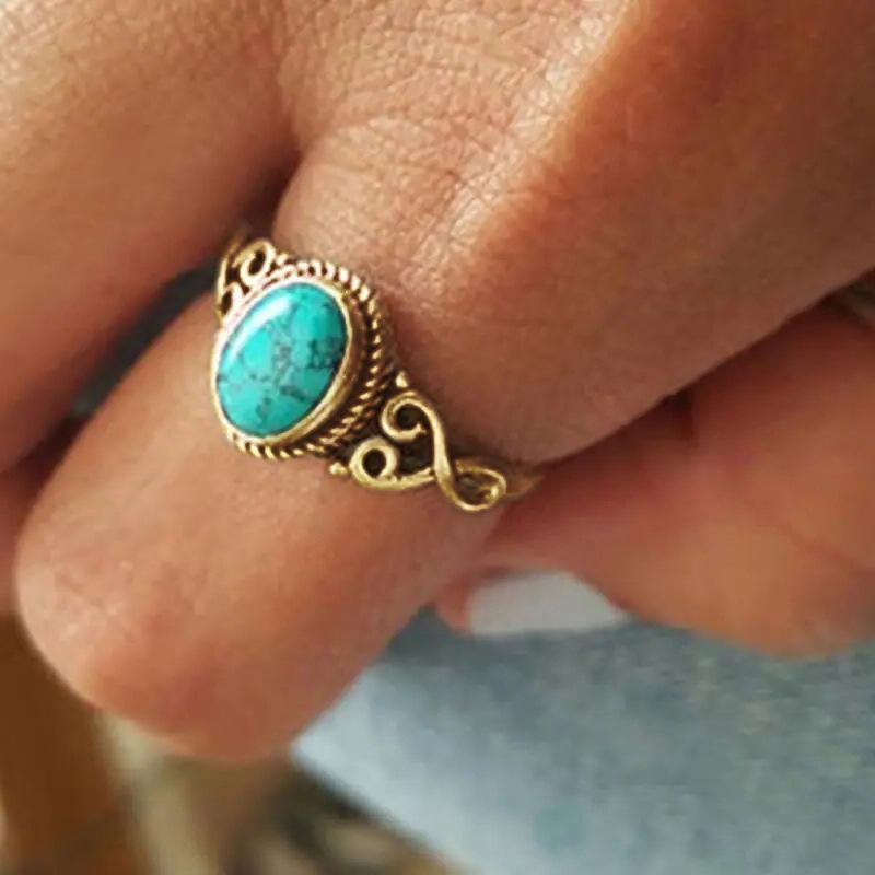 Retro Imitation Turquoise Hollow Ring, White Trend Niche Design Index Finger Ring, Pattern Ring