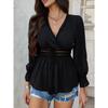 Spring and Summer Casual Resort Style V-neck Solid Color Belted Waist Top Shirt Women's T-shirt