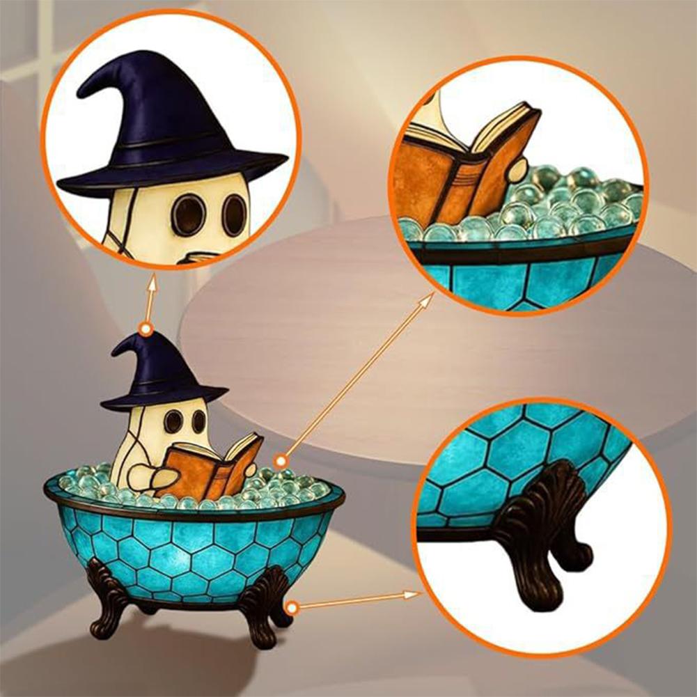 Halloween Cute LED Resin Lamp Light-Indoor Figurine Lamps Reading Book Ghost Lights for Halloween Party Gift