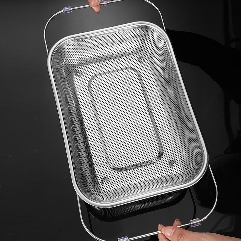 Stainless Steel Over Sink Colander with Telescopic Handle Metal Mesh Strainer Basket for Washing Fruits & Vegetables