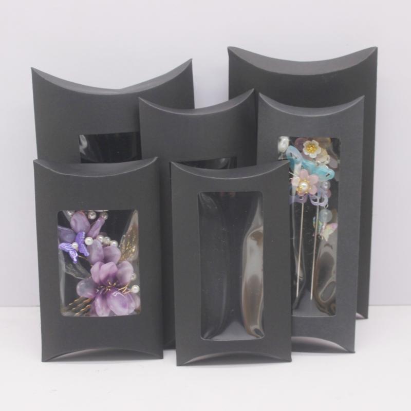 DIY Blank Paper Gift Box .Mutli Size Pillow Gift Box with Clear Pvc Window,kraft/white/black Paper Window Box for Gift 10pcs