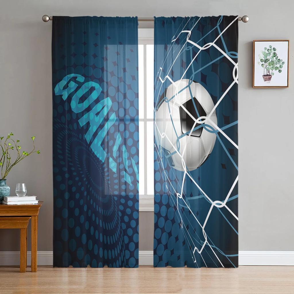 Soccer Football Game Sport Splash Ink Sheer Drapes for Living Room Decor Window Curtain for Bedroom Curtain Panels