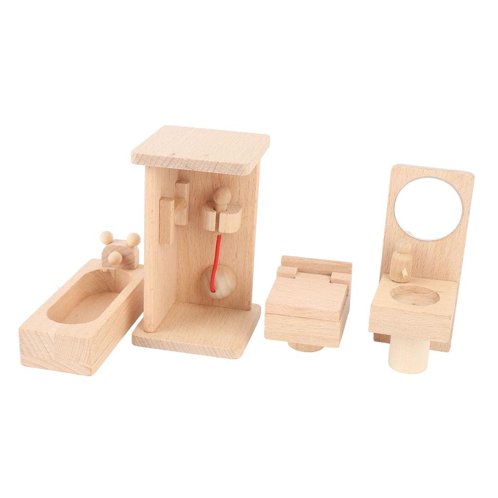 Wood Mini Bathroom Toy Set Bathtub Sink Toilet Bathroom Furniture Accessories for Children Birthday