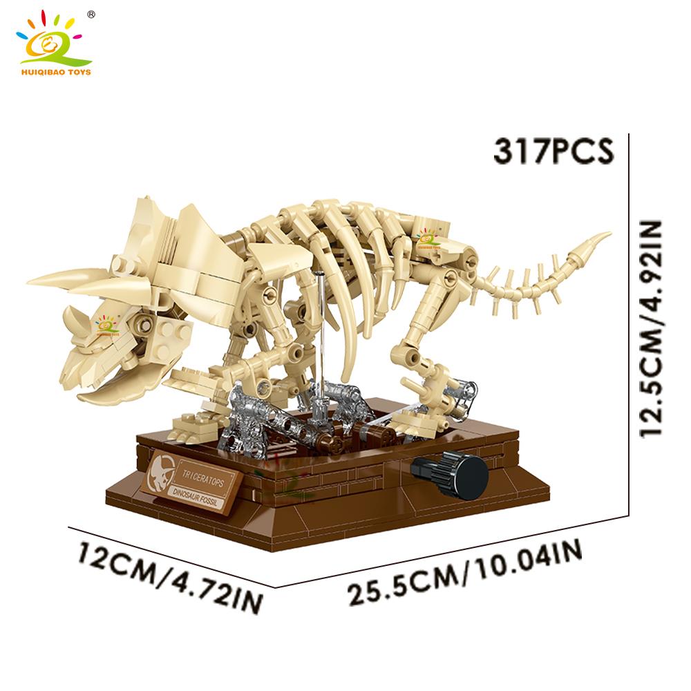 HUIQIBAO Dinosaurierskelett Fossil Modell Bausteine Triceratops Velociraptor Dino Jurassic Serie Steine für Kinder Spielzeug