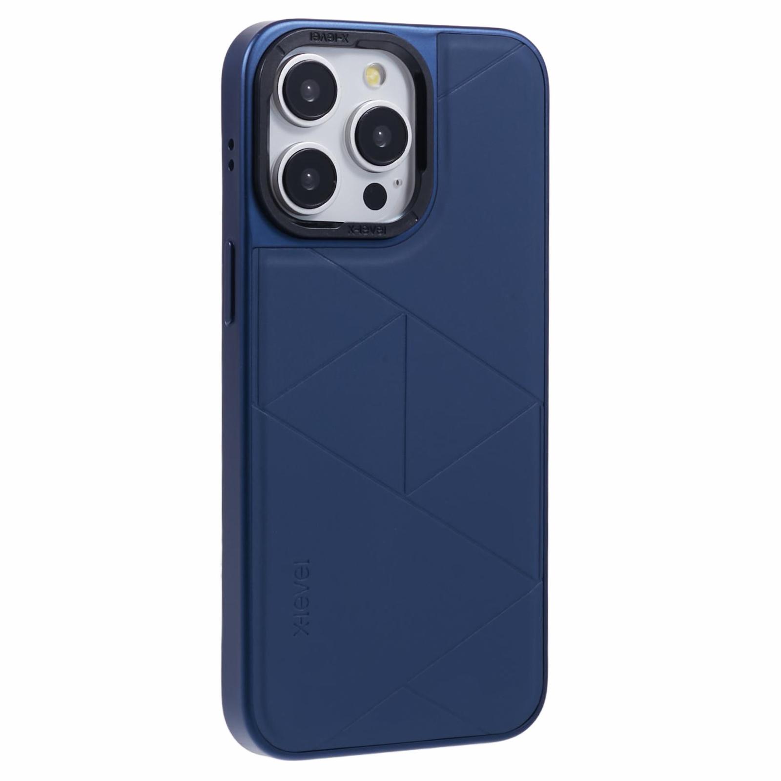 

For iPhone 15 Pro Case Geometric Line Leather+PC+TPU Phone Cover Blue
