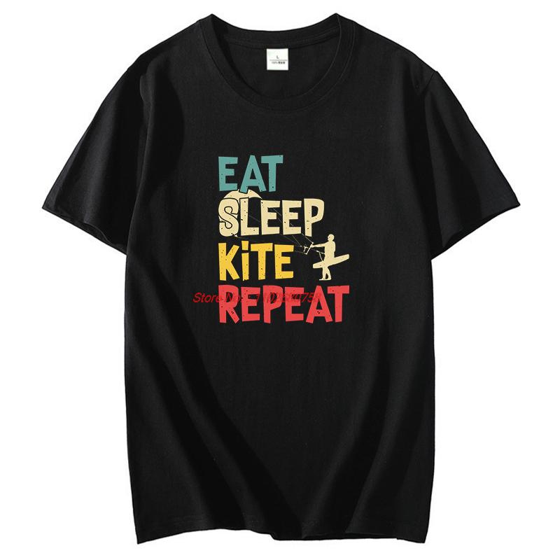 Eat Sleep Kite Repeat Graphic T Shirts Cotton Short Sleeve Tshirts Unisex Summer New Shirts And Tshirts Fashion Print T Shirt