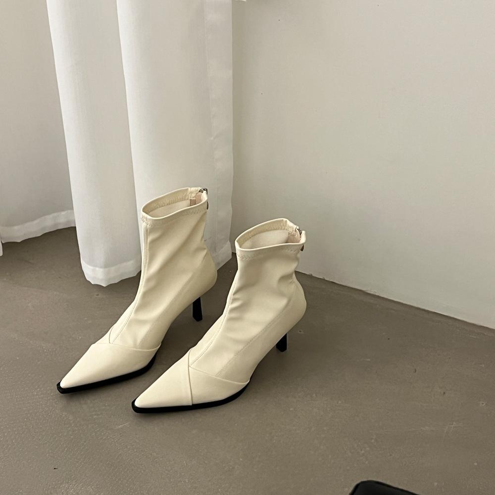 

Короткие сапоги Temperament, женские тонкие каблуки и мягкая кожа, удобные в носке, остроносые ботильоны, европейские, американские, осенние и зимние, новые задние 39