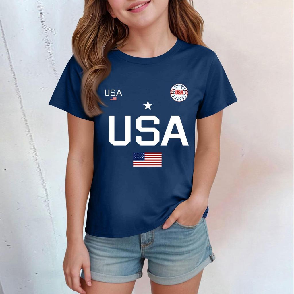 Children's Casual Printed Round Neck Short-sleeved Top