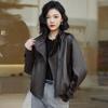 Women's Cropped Washed Leather-Look Jacket
