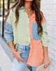 European & American Style Women's Color Block Patchwork Drop Shoulder Long Sleeve Shirt