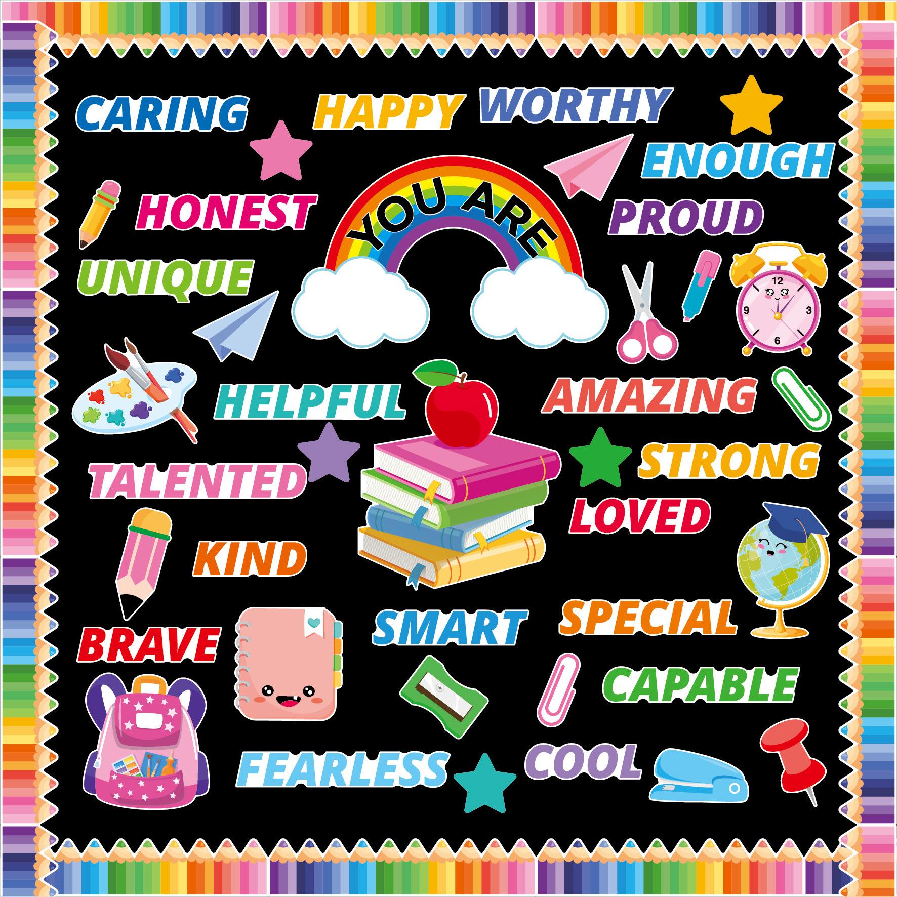 

Школьный сезон доска объявлений украшение набор карточек классная доска газета вдохновляющая бумажная резка настенные декоративные наклейки на стену