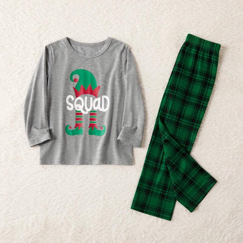 European/American Christmas Family Matching Pajamas Set - Holiday Plaid & Letter Print Long Sleeve Homewear