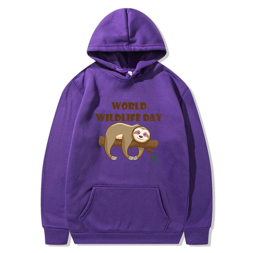 New World Wildlife Day hoodie sleeping bear print sweatshirt sweater autumn and winter velvet