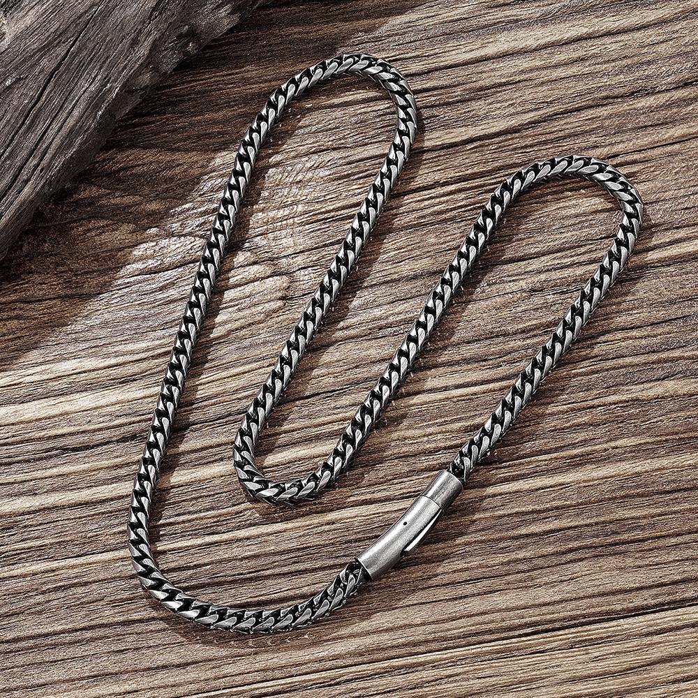 Vintage Oxidized Cuban Link Chain Necklace for Men Stainless Steel Punk Rock Style Foxtail Chain Unique Male Jewelry Gift