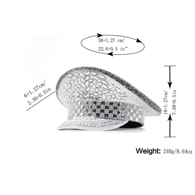 Luxurious Marine Hat with Decorative Rhinestones and Rivet Studded Cool Styles Top Hat for Music Festival Gathering