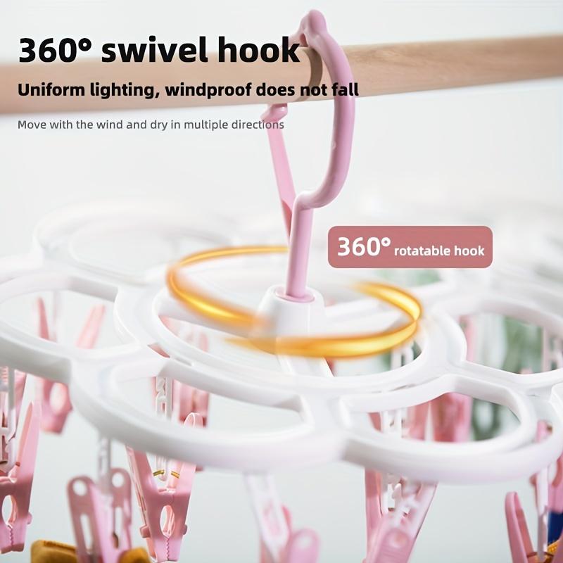 360° Rotating Socks Drying Rack With 16 Clips Plastic Laundry Hanger Multi-Directional Space-Saving Laundry Organization Drying Rack for Socks