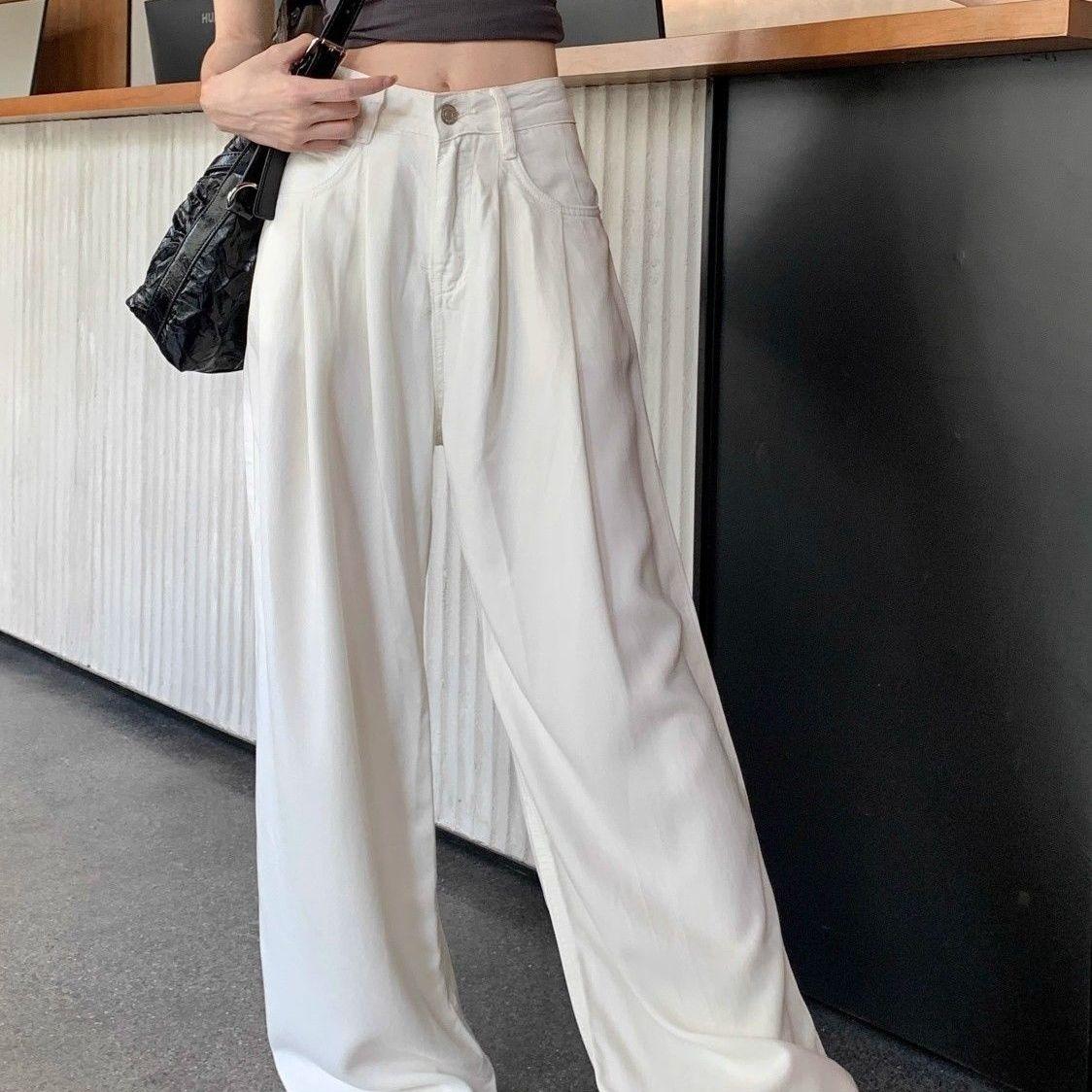 

White High-Waist Loose Fit Straight Leg Summer Jeans S (recommended 86-98 jin) белый