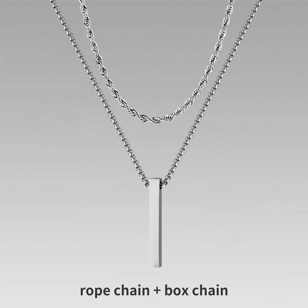 Vnox 3D Vertical Bar Necklaces for Men, Layering Stainless Steel Geometric Pendant, Layered Wheat Rope Cuban Chain, Boy Collar