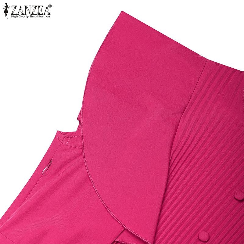 ZANZEA Women Elegant Casual Round Neck Sleeveless Pleated Dress