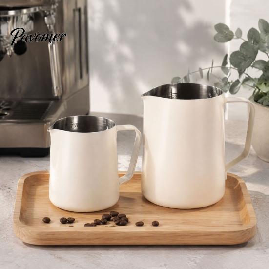 Professional Barista Milk Steaming Cup Stainless Steel Frothing Pitcher, Latte Art with Espresso Tool Measurement Scale, Dripless Spout Coffee Jug for