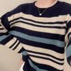 Koreanischer Herbst Neue Pullover Damen O-Ausschnitt Gestreift Kontrastfarbe Mode Lässig Locker Langarm Stricktops