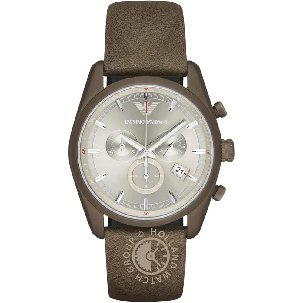 

Emporio Armani Tazio Silver Brown Leather Men s Quartz Chronograph AR6076 серебряный