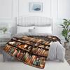 Cozy Books & Cat Flannel Throw Blanket - Soft, Warm, and Lightweight for Sofa, Bed, Travel, Camping, Office - Durable Digital Print Design