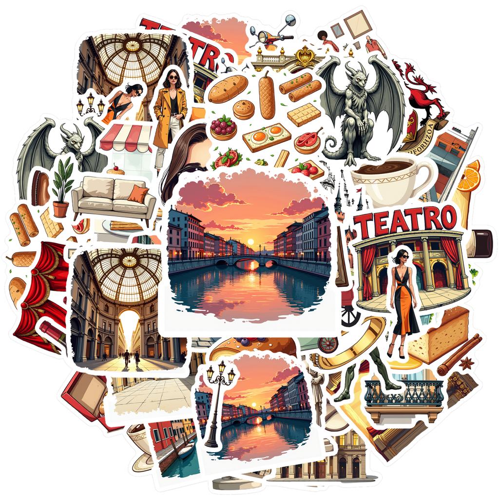35pcs-100pcs Vintage Architecture Stickers Realistic Food Stationery Stickers Food Stickers For Guitar Phone
