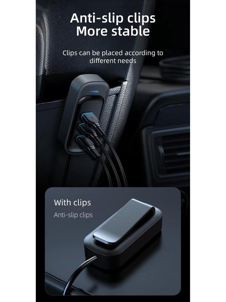 Přeshraniční 66W Super Rychlá USB Nabíječka do Auta s Víceotvorovým Zacvakávacím Designem pro Zadní Sedadlo