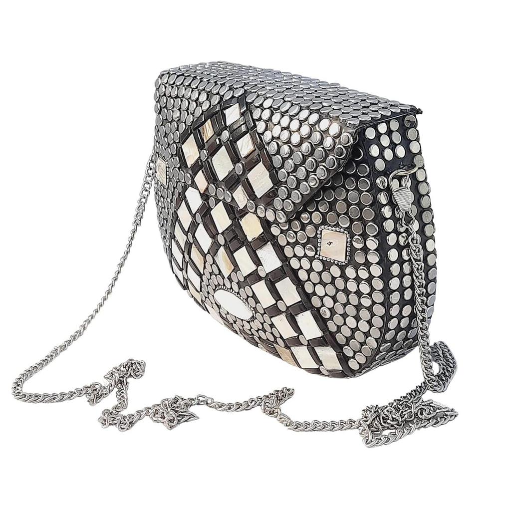 Silbernes Metall Perlenbesetzte Ethnische Geldbörse Mädchen Brauttasche Umhängetasche für Frauen/Mädchen Party Clutch Metall Clutches Vintage Messing