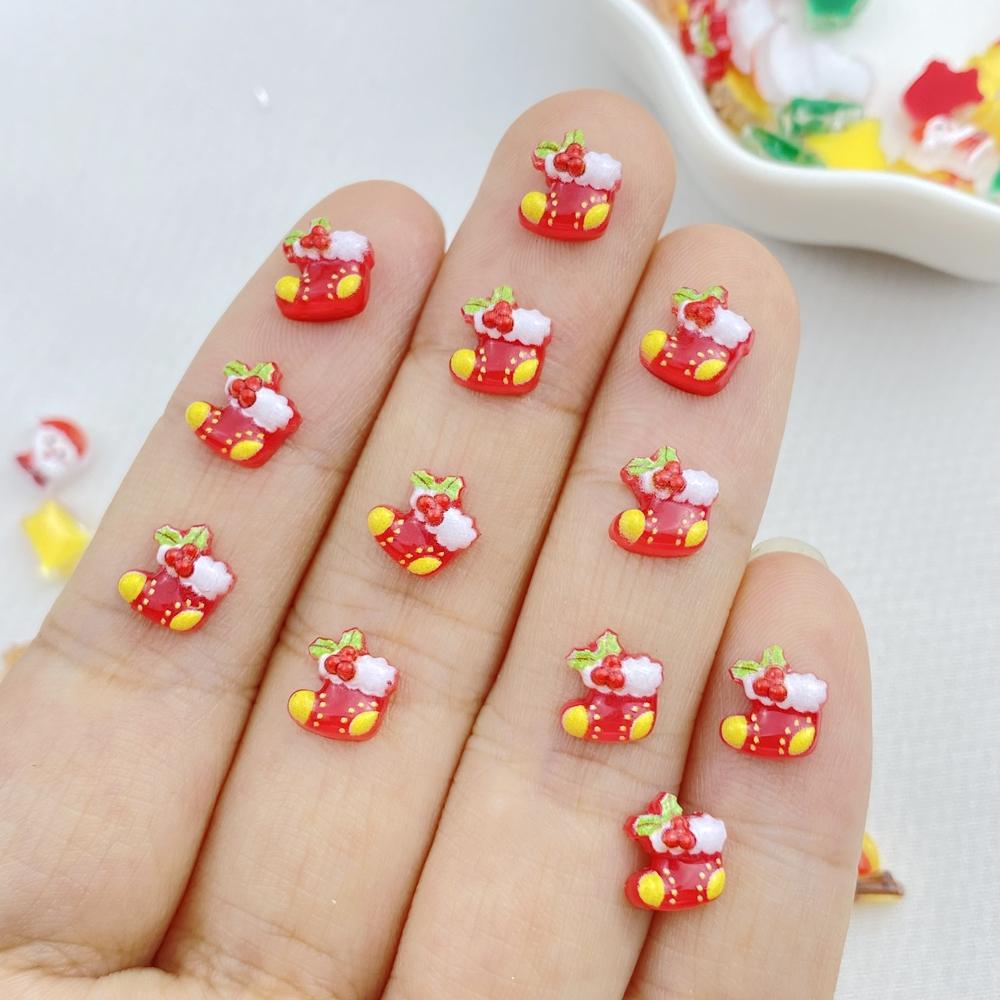 100 Stück Süße Harz-Mini-Weihnachtsbäume, Schneemänner, flache Rückseite, Schmuckherstellung, Maniküre, Haarschmuck-Zubehör