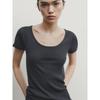 MD Women's Gray Basic Style Minimalist Slimming Gray Short Sleeve Low Round Neck T-shirt 06852578812