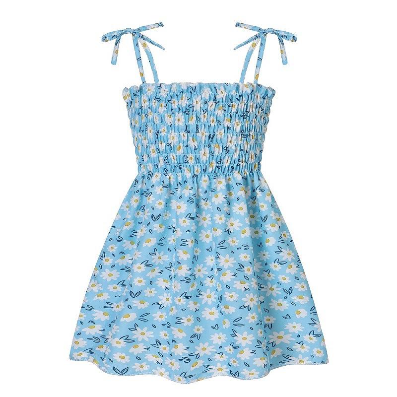 Summer Girls Floral Print Spaghetti Strap Dress Cute Baby Toddler Kids Sundress Casual Party Wear Clothing 90cm