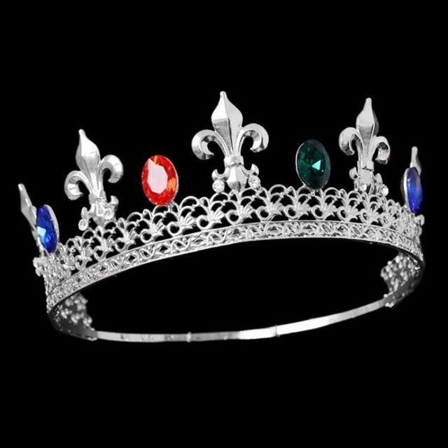 Baroque Vintage Royal King Crowns For Men Full Round Sliver Big Gold Tiaras And Crowns Prom Party Costume Hair Accessories Men
