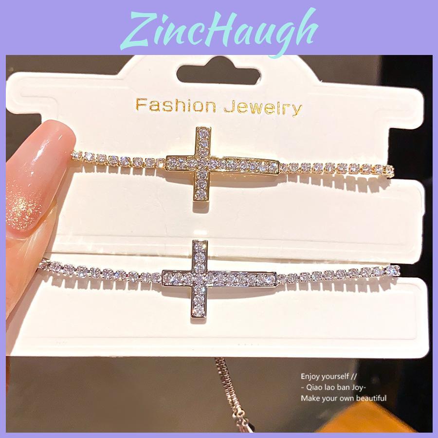 Bracciale con Ciondolo Croce Cristiana in Zircone con Design Geometrico per Accessorio Moda Donna