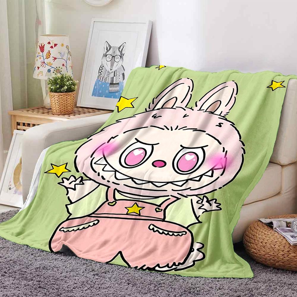 1Pc Cute Labubu Blanket Soft Comfortable Polyester Blanket Allseason Bedroom Office Outdoor Use Christmas Gift Choice Print Home Blanket Soft And Comf