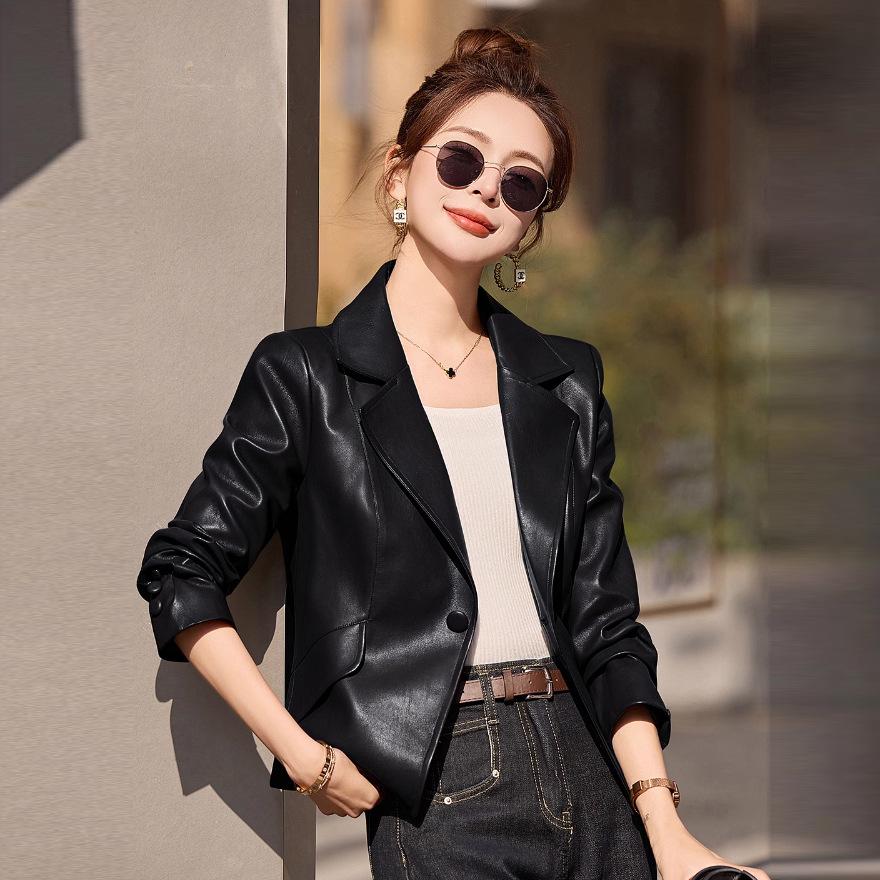 

Leather jacket blazer women s short new spring and autumn small slim temperament casual PU leather jacket top 3XL