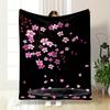 Pink Cherry Blossoms On Branches, with Petals Falling Onto a Dark Backdrop. for All Seasons Blanket Lunch Break Throw Gift