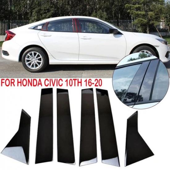 For Honda Civic 10Th 2016-20 Glossy Black Door Window Pillar Posts Cover Trim EA
