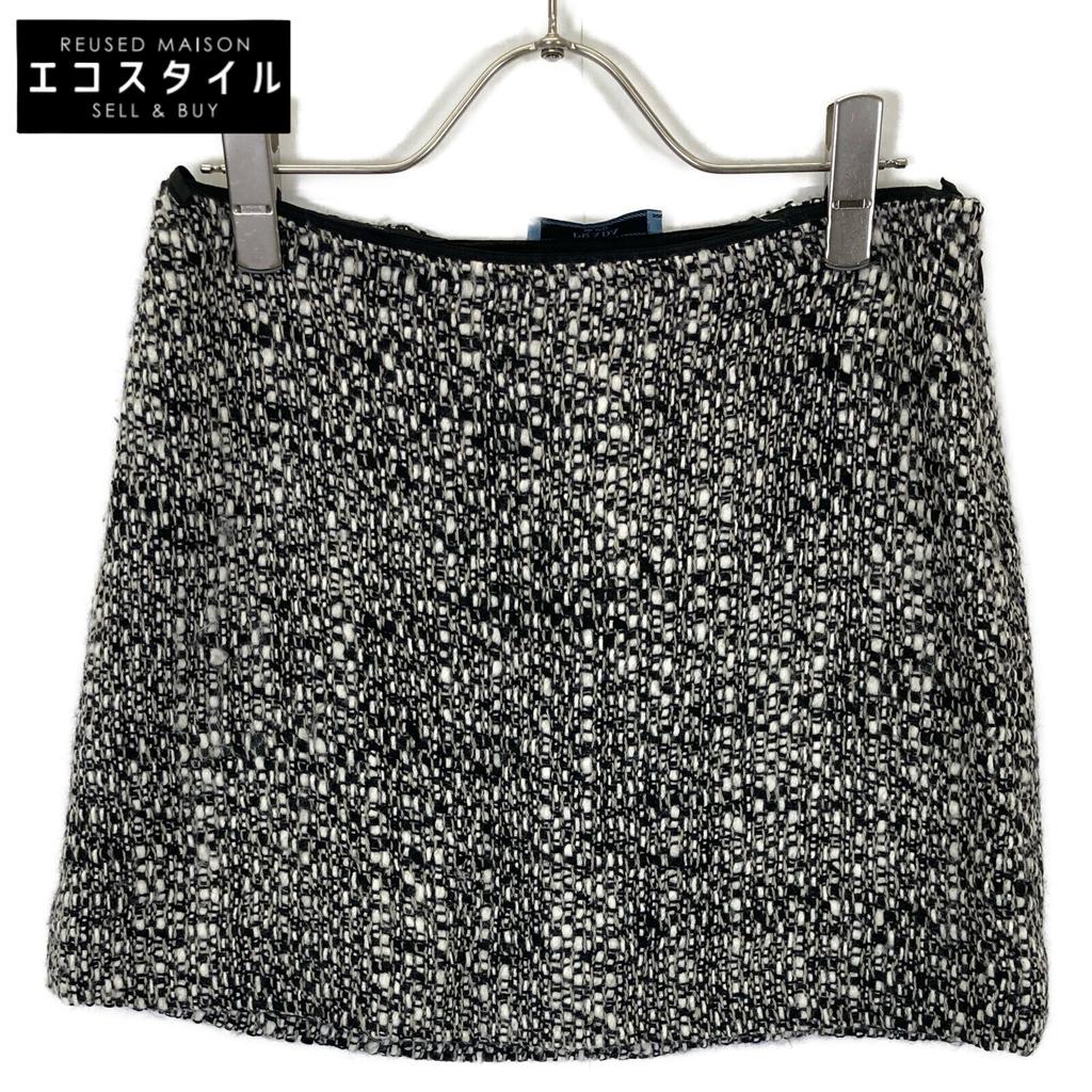 PRADA Black x White Tweet Mini Skirt skirt 38 Black WhiteUsed