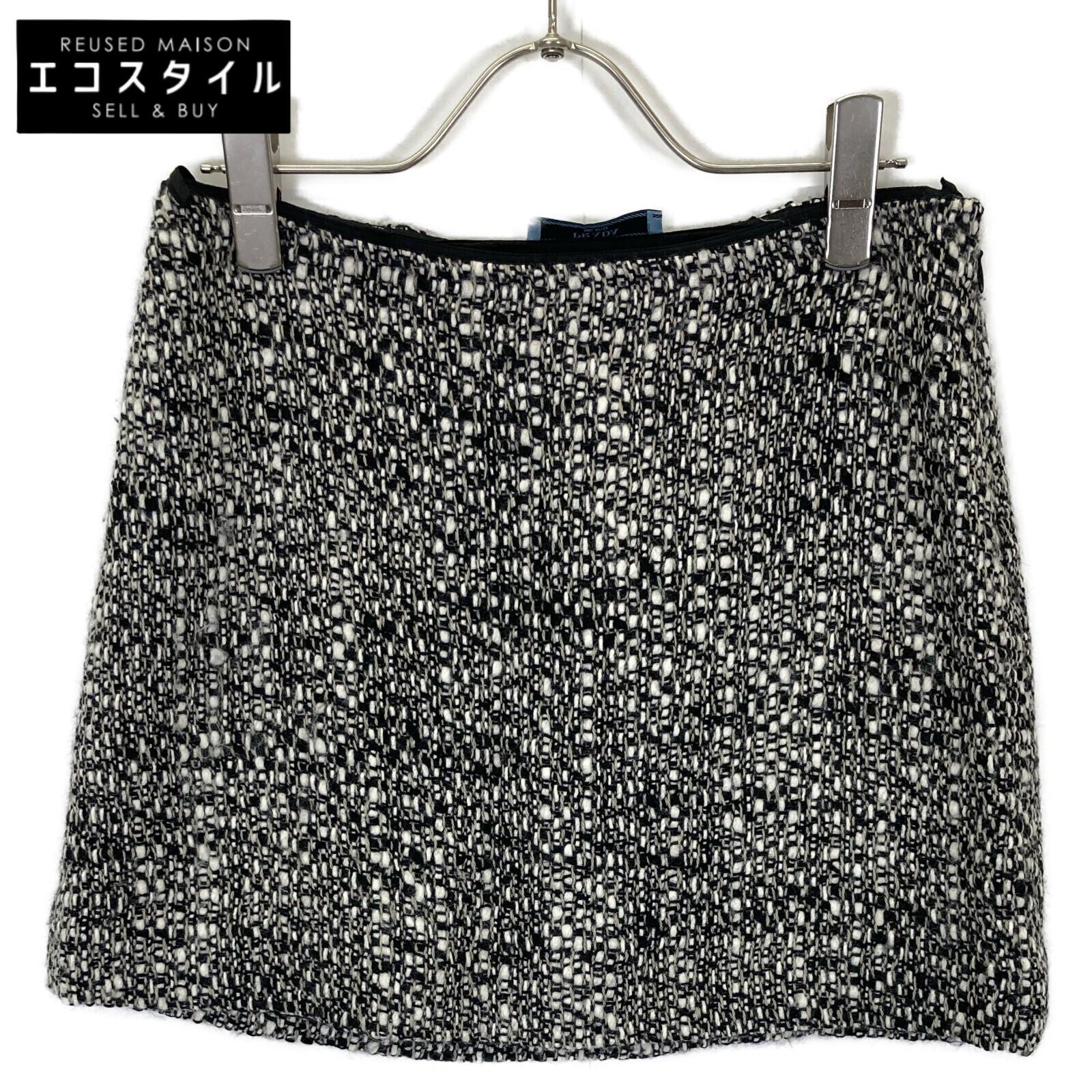 

PRADA Black x White Tweet Mini Skirt skirt 38 Black WhiteUsed