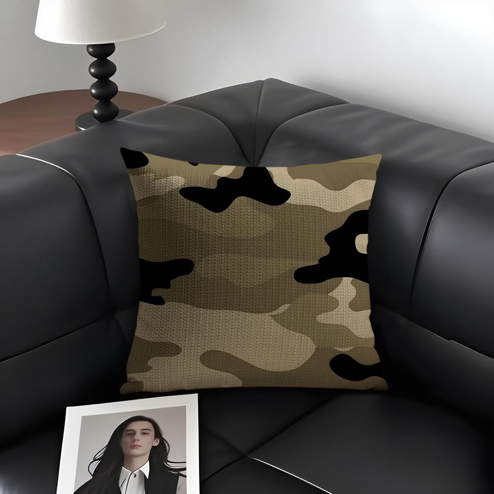 Camouflage Cushion Cover Natural Linen Organic Fabric Double-Sided Printing Sofa Home Decor Gift Pillow Case