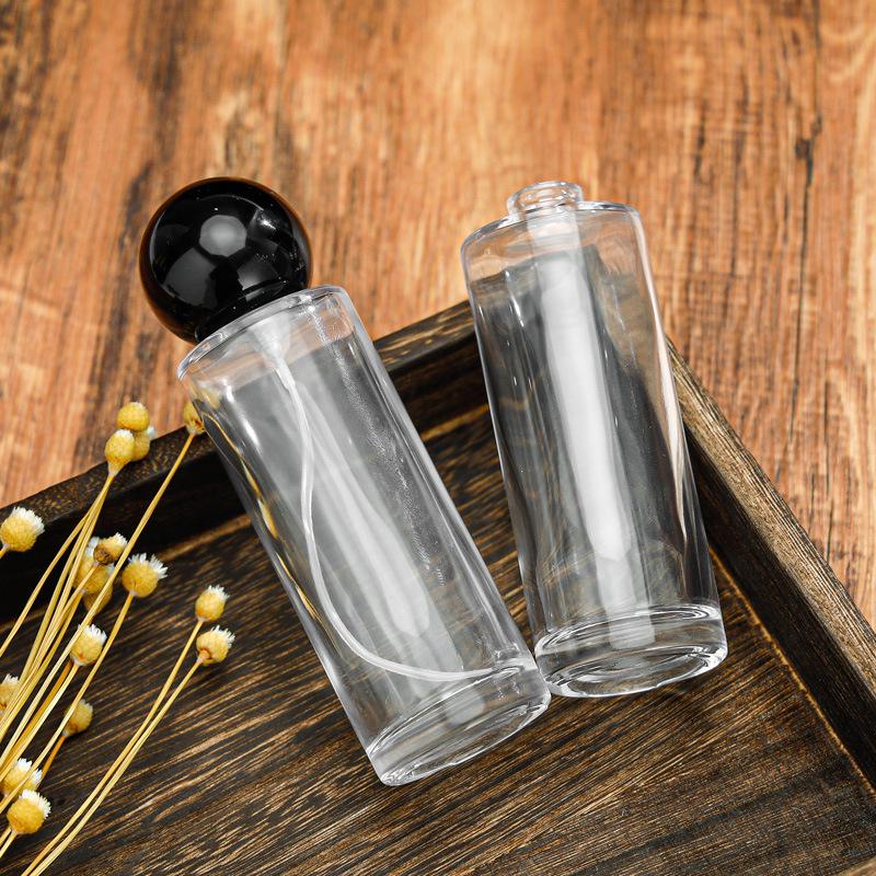 50ml Glass Empty Perfume Bottle with Round Ball Cap and Spray, Transparent Decanter for 15 Crimp Neck Fragrance.