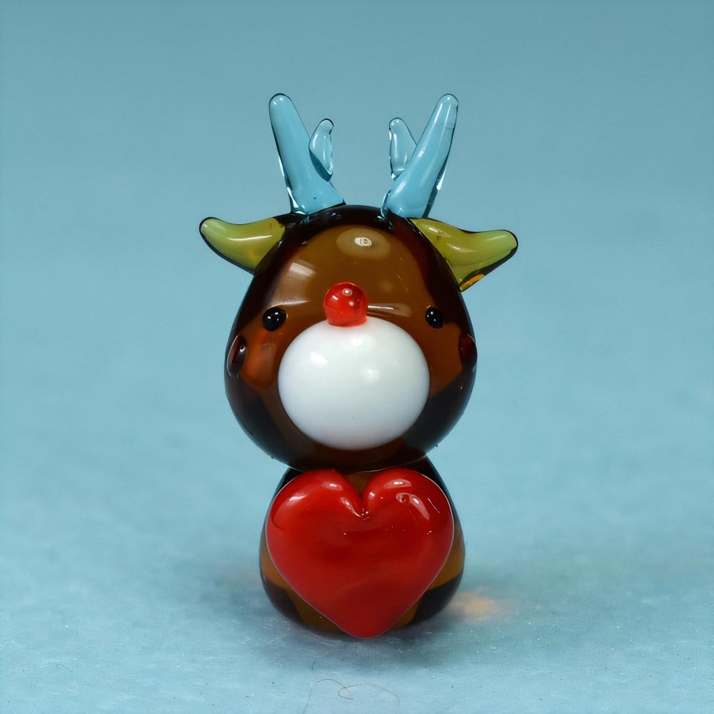 Four Cart Cute Handmade Glass Heart Hug Reindeer