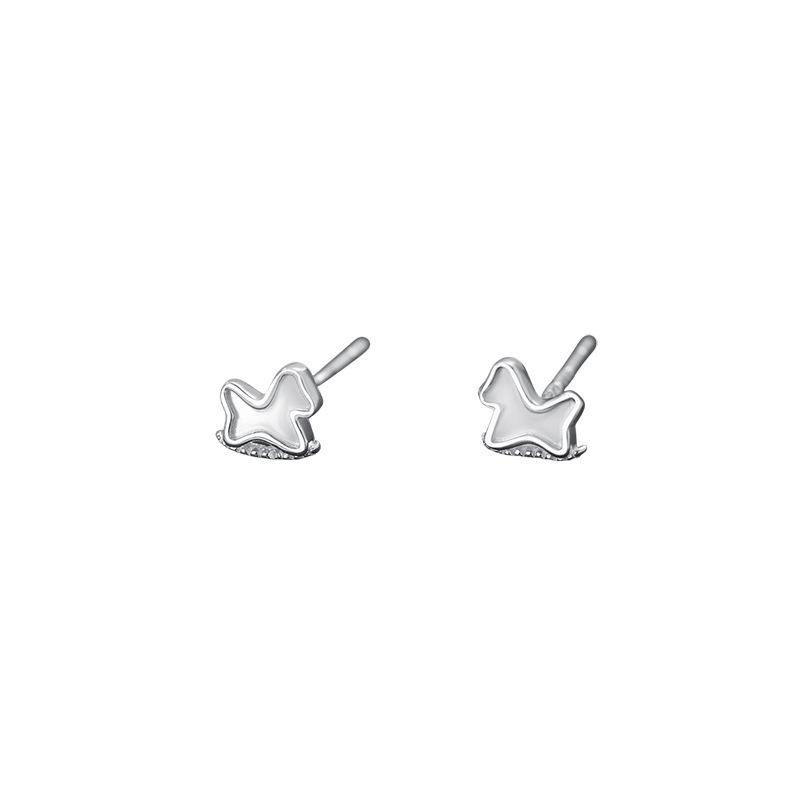 Eco-Friendly White Horse Silver Stud Earrings for Women - Creative, Sweet, and Fashionably Simple