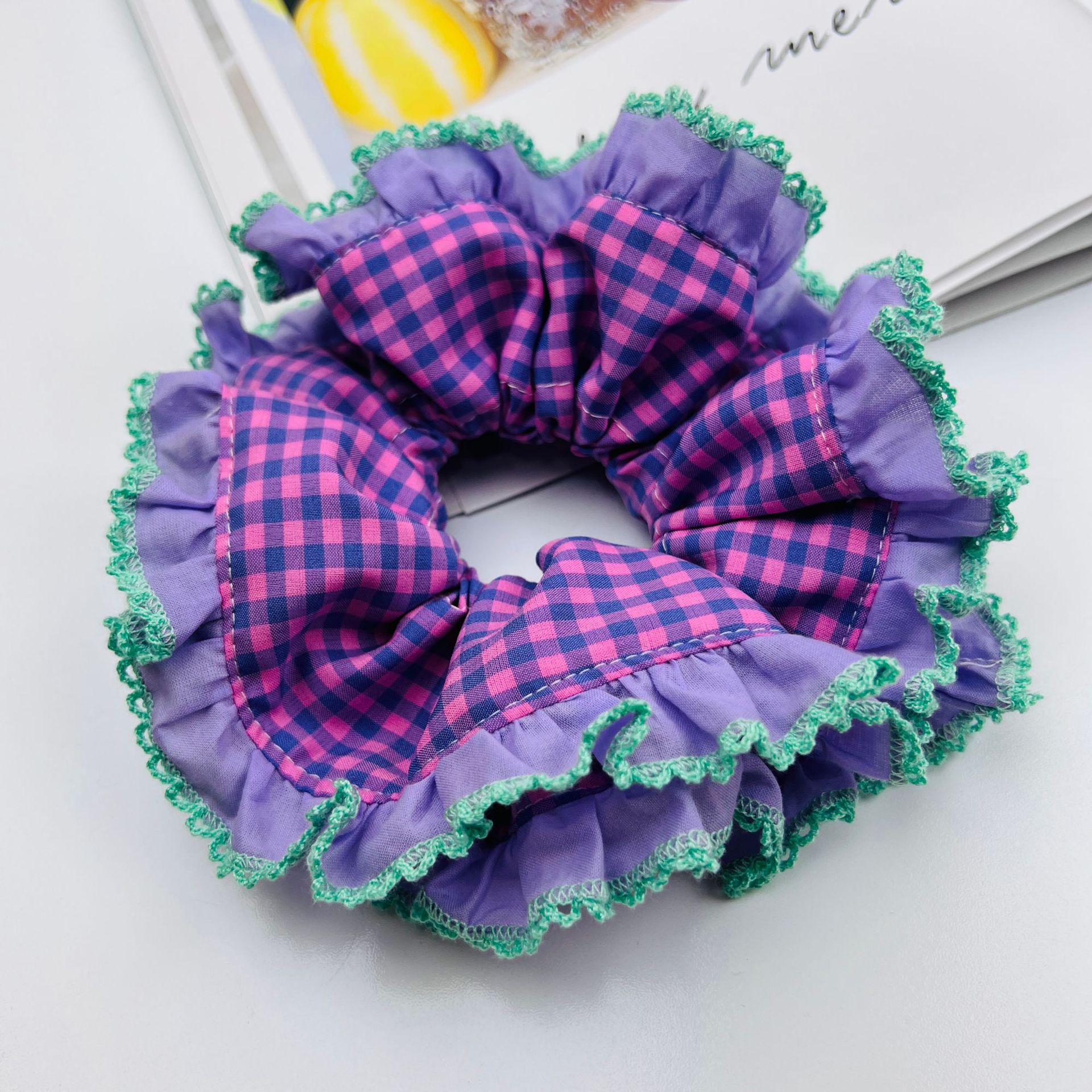 

Двухслойная кружевная резинка-скранчи в стиле колор-блок: Высокоэластичная резинка для волос в стиле милый мори фиолетовый